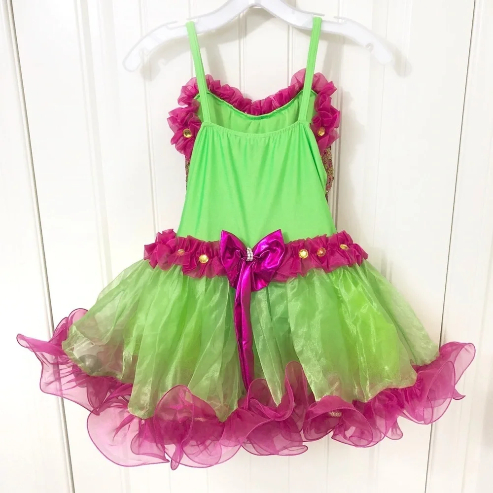 Glamour Fuchsia and Lime Sequin Dance Costume Dress Tutu Ballet Jazz SC Small - Picture 4 of 5